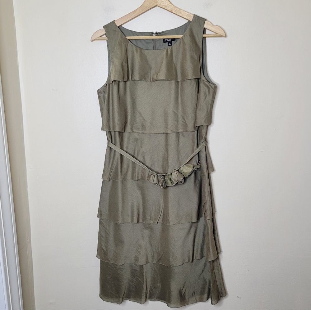Talbots Tiered Midi Dress Rosette Belt Size 6 100% Cotton - Picture 2 of 6